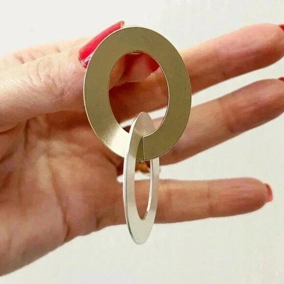 Banana  Republic Mixed Metal Double Hoop Earrings Gold Silver Metallic NWT - Picture 14 of 15